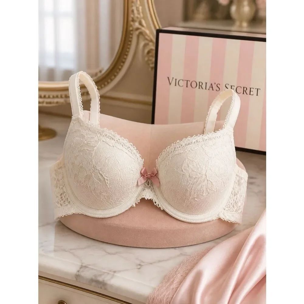 GRAY w SILVER METALLIC LACE LINED DEMI 32C B by V